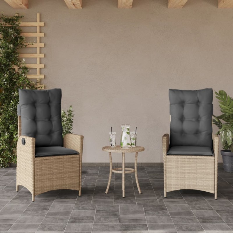 vidaXL Sillones reclinables jardín y cojines beige mix 2 uds ratán PE vidaXL Sillones reclinables jardín y cojines beige mix 2 uds ratán PE