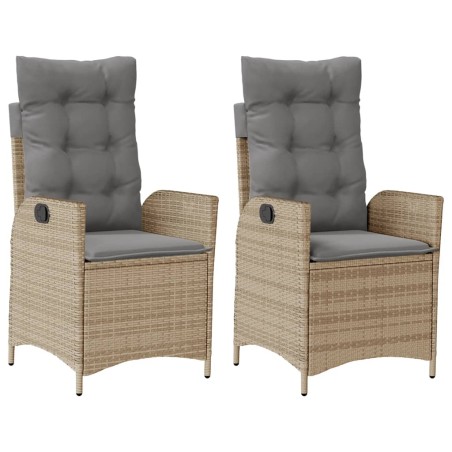 vidaXL Sillones reclinables jardín y cojines beige mix 2 uds ratán PE