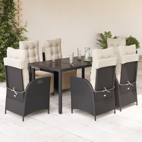 vidaXL Set de comedor de jardín 7 pzas y cojines ratán sintético negro