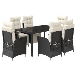 vidaXL Set de comedor de jardín 7 pzas y cojines ratán sintético negro