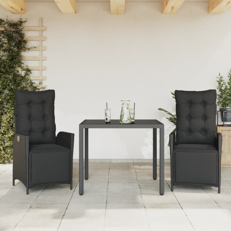 vidaXL Set comedor de jardín 3 pzas con cojines ratán sintético negro vidaXL Set comedor de jardín 3 pzas con cojines ratán sintético negro