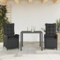 vidaXL Set comedor de jardín 3 pzas con cojines ratán sintético negro vidaXL Set comedor de jardín 3 pzas con cojines ratán sintético negro