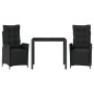 vidaXL Set comedor de jardín 3 pzas con cojines ratán sintético negro vidaXL Set comedor de jardín 3 pzas con cojines ratán sintético negro