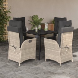 vidaXL Set comedor de jardín 5 pzas cojines ratán sintético gris claro