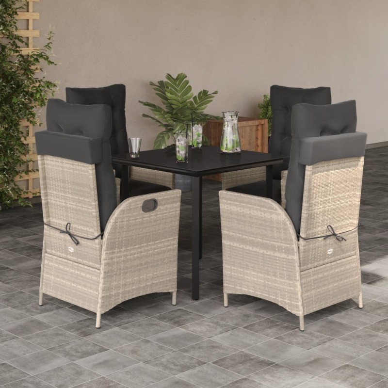 vidaXL Set comedor de jardín 5 pzas cojines ratán sintético gris claro vidaXL Set comedor de jardín 5 pzas cojines ratán sintético gris claro