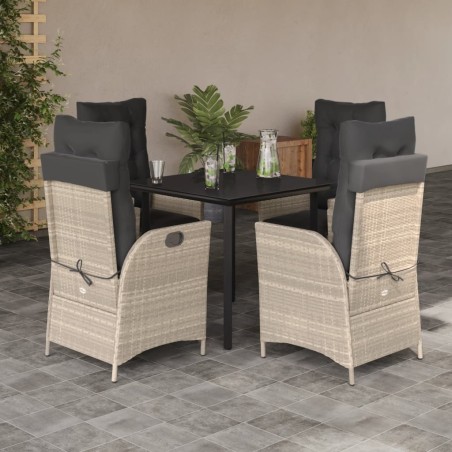 vidaXL Set comedor de jardín 5 pzas cojines ratán sintético gris claro