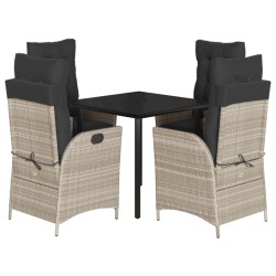 vidaXL Set comedor de jardín 5 pzas cojines ratán sintético gris claro