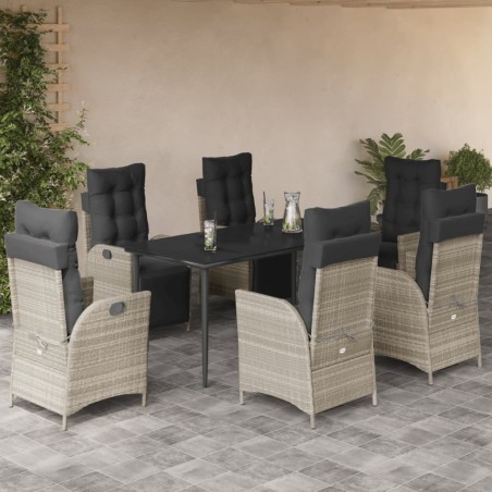 vidaXL Set comedor jardín 7 pzas y cojines ratán sintético gris claro