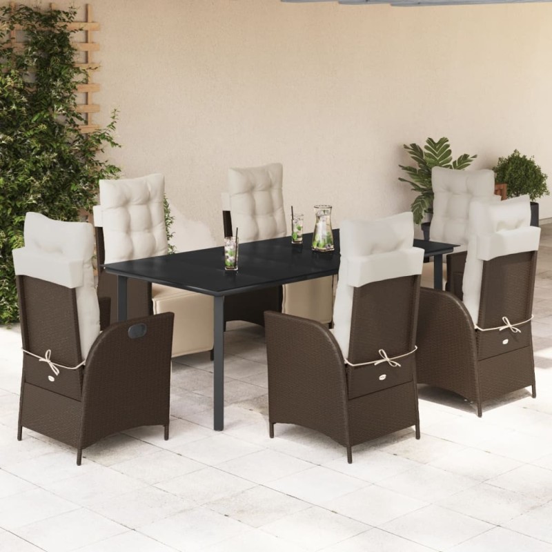vidaXL Set comedor de jardín 7 pzas con cojines ratán sintético marrón