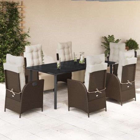 vidaXL Set comedor de jardín 7 pzas con cojines ratán sintético marrón