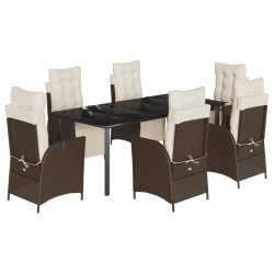 vidaXL Set comedor de jardín 7 pzas con cojines ratán sintético marrón