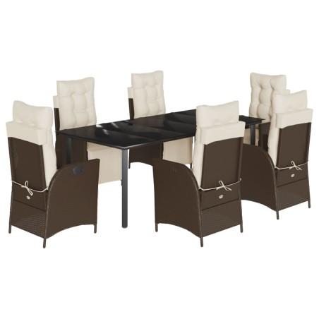 vidaXL Set comedor de jardín 7 pzas con cojines ratán sintético marrón