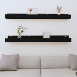vidaXL Estantes de pared 2 uds madera maciza de pino negro 110x12x9 cm