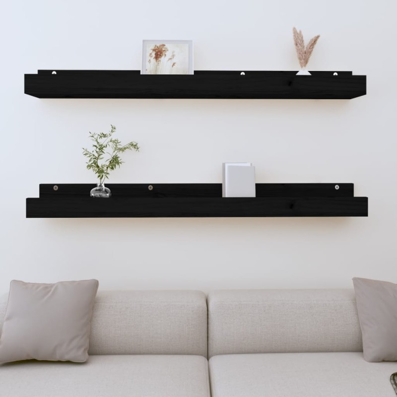 vidaXL Estantes de pared 2 uds madera maciza de pino negro 110x12x9 cm vidaXL Estantes de pared 2 uds madera maciza de pino negro 110x12x9 cm