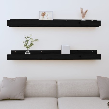vidaXL Estantes de pared 2 uds madera maciza de pino negro 110x12x9 cm