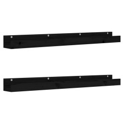vidaXL Estantes de pared 2 uds madera maciza de pino negro 110x12x9 cm
