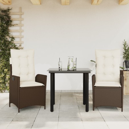 vidaXL Set comedor de jardín 3 piezas y cojines ratán sintético marrón