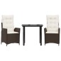 vidaXL Set comedor de jardín 3 piezas y cojines ratán sintético marrón