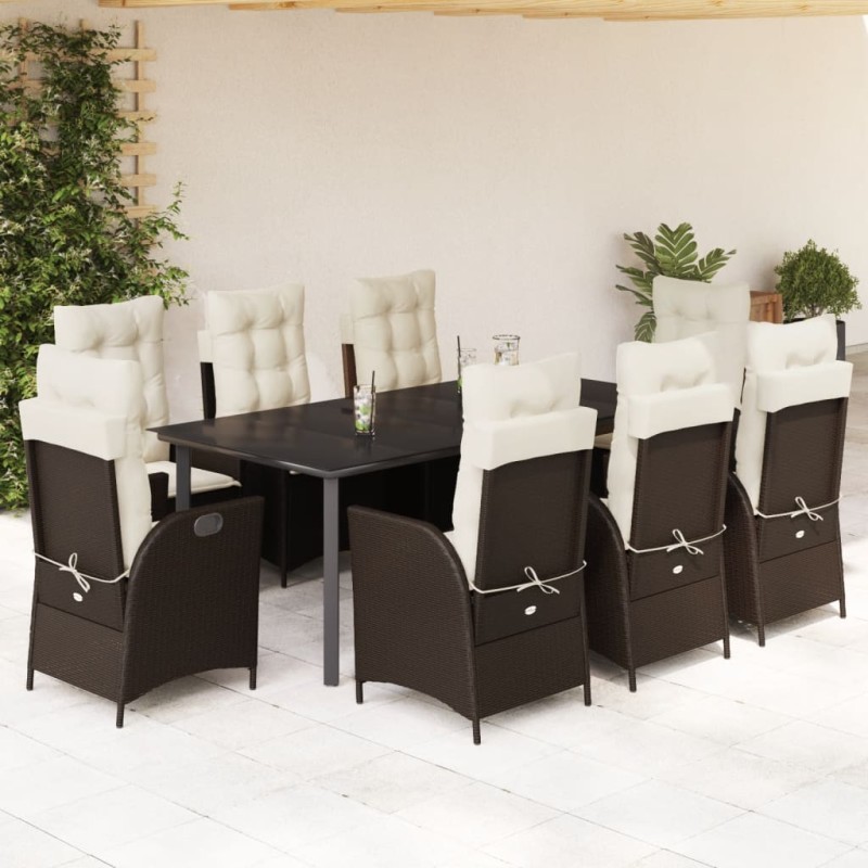 vidaXL Set comedor para jardín 9 pzas y cojines ratán sintético marrón vidaXL Set comedor para jardín 9 pzas y cojines ratán sintético marrón