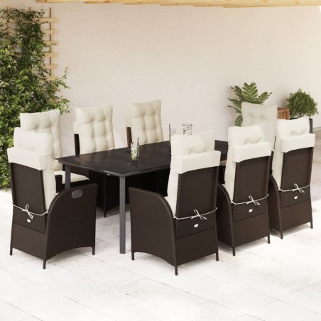 vidaXL Set comedor para jardín 9 pzas y cojines ratán sintético marrón