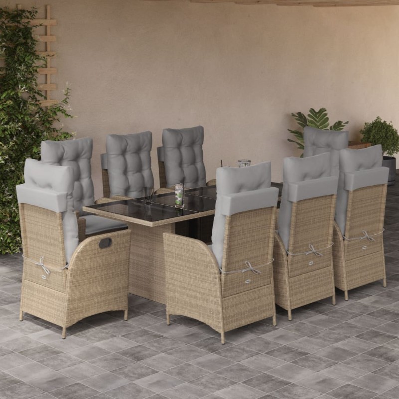 vidaXL Set comedor de jardín 9 pzas con cojines ratán sintético beige vidaXL Set comedor de jardín 9 pzas con cojines ratán sintético beige