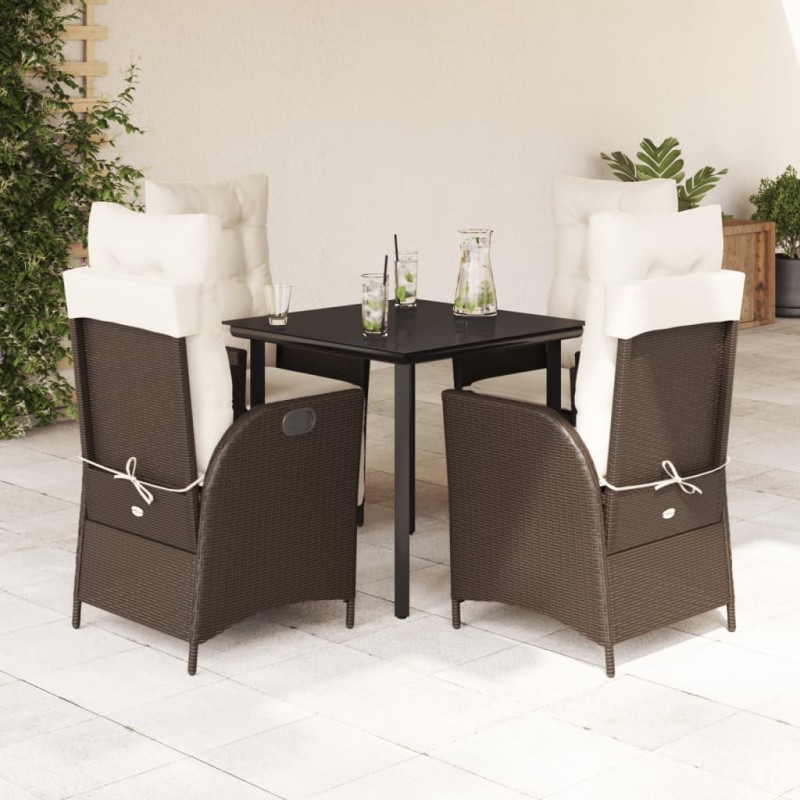 vidaXL Set comedor de jardín 5 piezas y cojines ratán sintético marrón vidaXL Set comedor de jardín 5 piezas y cojines ratán sintético marrón