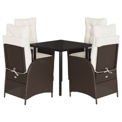 vidaXL Set comedor de jardín 5 piezas y cojines ratán sintético marrón