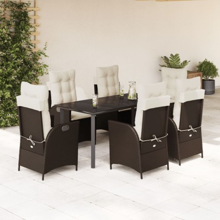 vidaXL Set comedor de jardín 7 pzas con cojines ratán sintético marrón