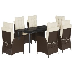 vidaXL Set comedor de jardín 7 pzas con cojines ratán sintético marrón