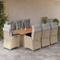 vidaXL Set comedor de jardín 9 pzas con cojines ratán sintético beige vidaXL Set comedor de jardín 9 pzas con cojines ratán sintético beige