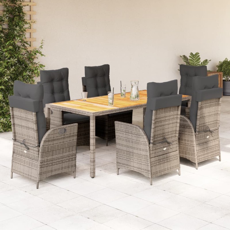 vidaXL Set comedor jardín 7 pzas y cojines ratán sintético gris vidaXL Set comedor jardín 7 pzas y cojines ratán sintético gris