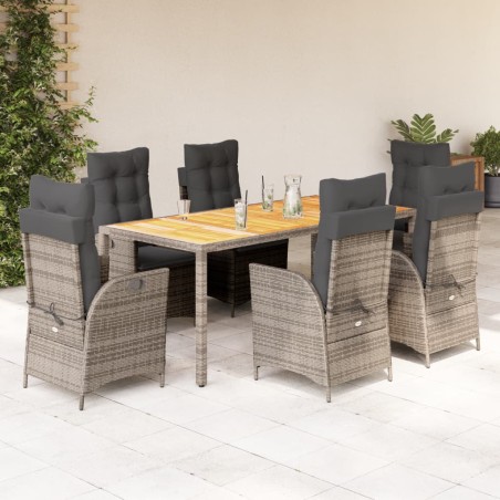 vidaXL Set comedor jardín 7 pzas y cojines ratán sintético gris