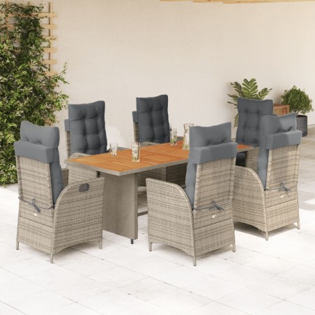 vidaXL Set comedor jardín 7 pzas y cojines ratán sintético gris