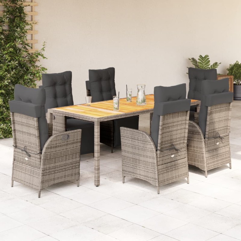 vidaXL Set comedor jardín 7 pzas y cojines ratán sintético gris vidaXL Set comedor jardín 7 pzas y cojines ratán sintético gris