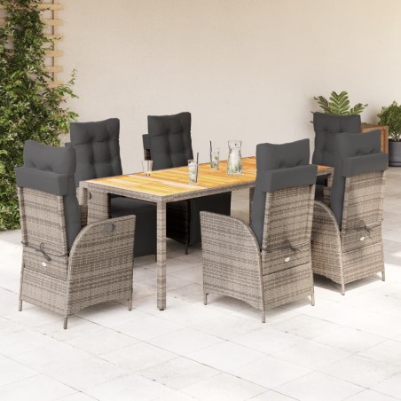 vidaXL Set comedor jardín 7 pzas y cojines ratán sintético gris