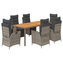 vidaXL Set comedor jardín 7 pzas y cojines ratán sintético gris