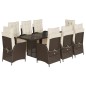 vidaXL Set comedor para jardín 9 pzas y cojines ratán sintético marrón