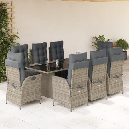 vidaXL Set comedor jardín 9 pzas y cojines ratán sintético gris