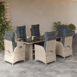 vidaXL Set comedor jardín 7 pzas y cojines ratán sintético gris claro