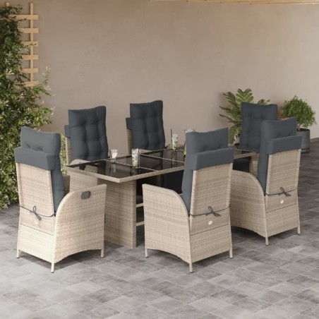 vidaXL Set comedor jardín 7 pzas y cojines ratán sintético gris claro