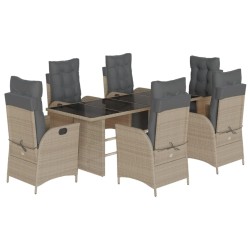 vidaXL Set comedor jardín 7 pzas y cojines ratán sintético gris claro