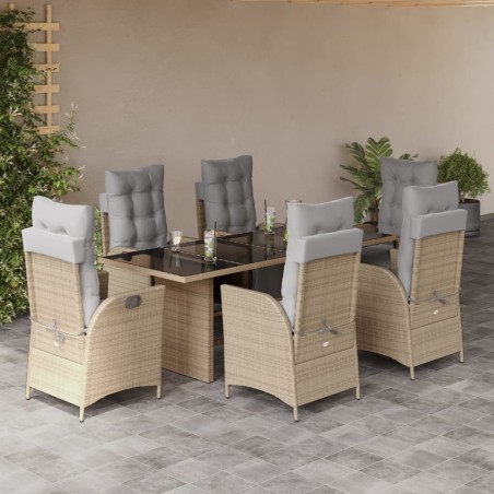 vidaXL Set comedor de jardín 7 pzas con cojines ratán sintético beige