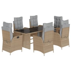 vidaXL Set comedor de jardín 7 pzas con cojines ratán sintético beige