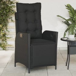 vidaXL Sillón reclinable de jardín con reposapiés ratán PE negro