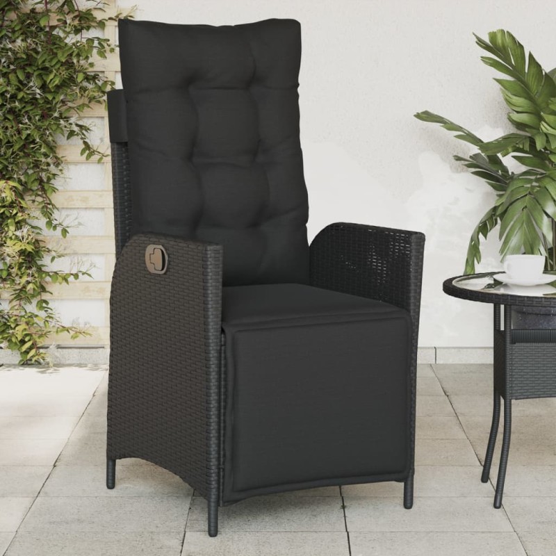 vidaXL Sillón reclinable de jardín con reposapiés ratán PE negro vidaXL Sillón reclinable de jardín con reposapiés ratán PE negro
