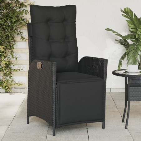 vidaXL Sillón reclinable de jardín con reposapiés ratán PE negro