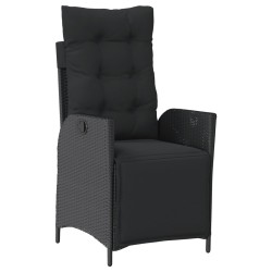 vidaXL Sillón reclinable de jardín con reposapiés ratán PE negro