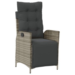 vidaXL Sillón reclinable de jardín con reposapiés ratán sintético gris