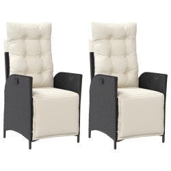 vidaXL Sillones reclinables jardín con reposapiés 2 uds ratán PE negro