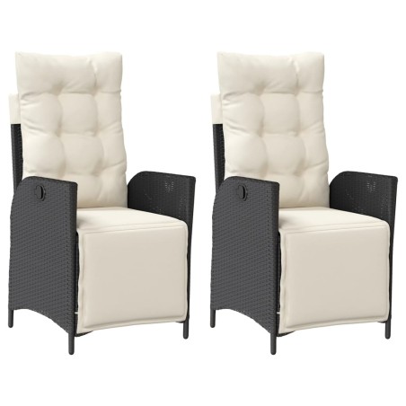 vidaXL Sillones reclinables jardín con reposapiés 2 uds ratán PE negro